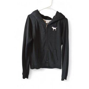 Victoria’s Secret PINK Black Zip Hoodie Women’s Size M Love Pink Full Zip